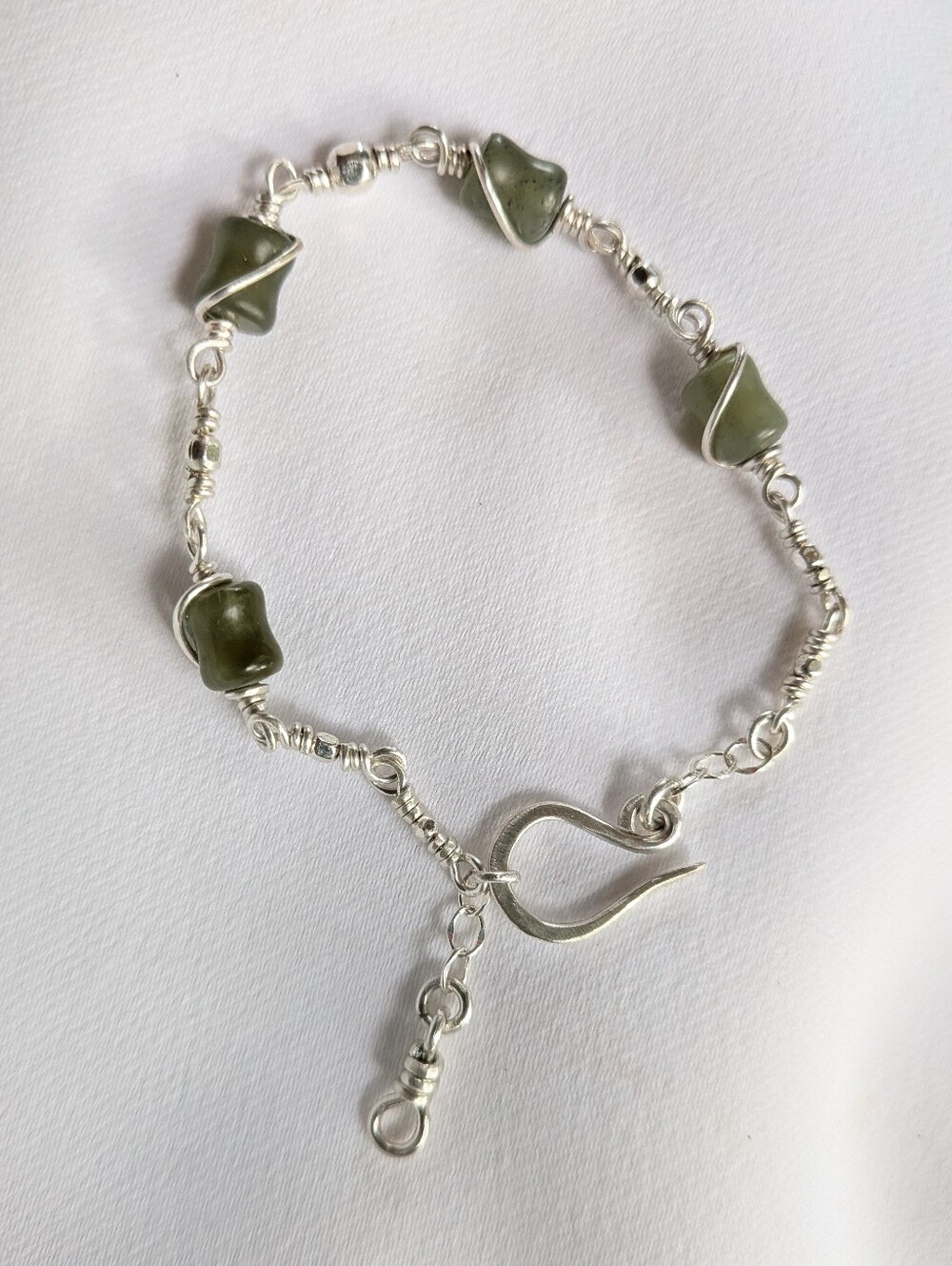 Natural Jade Sterling Silver Chain Bracelet